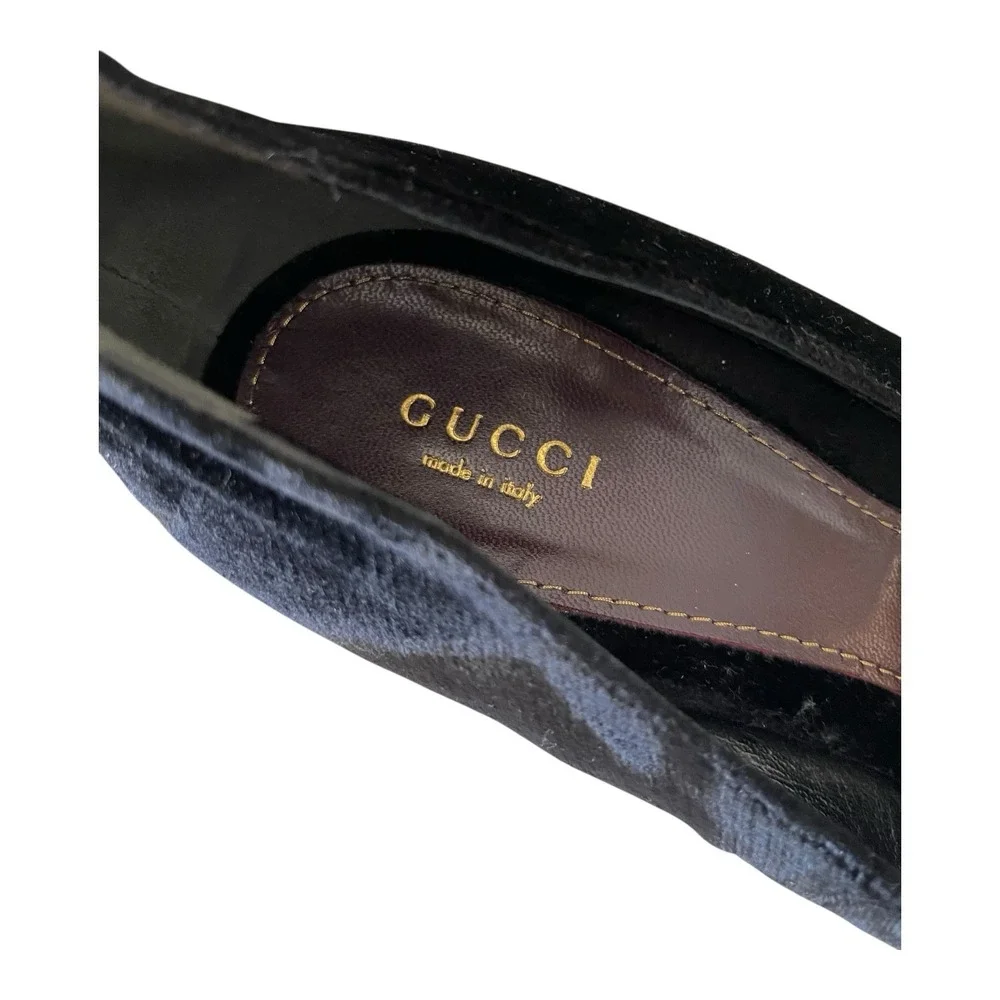Gucci Elizabeth Black Velvet Peep Toe Stiletto 306106 Size 41 - Picture 11 of 12